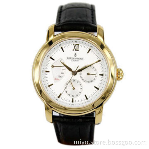 Fashionable Men's Watch in Stainless Steel Case, Genuine Leather Strap and 3ATM Water-resistant